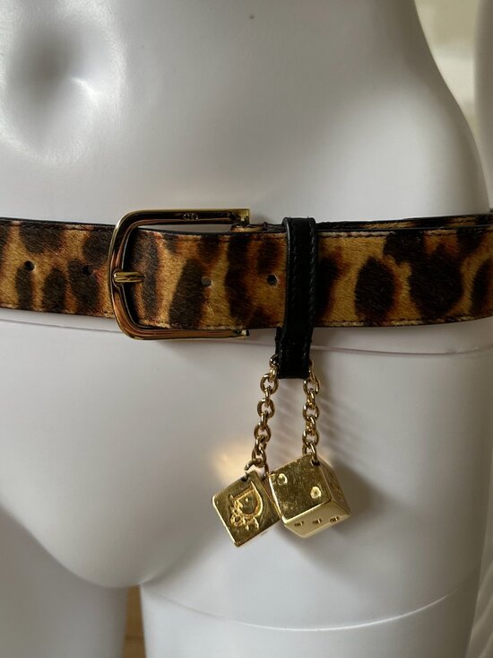 Rare Christian Dior Leopard Print Fur Gambler Dice Charm Belt main image 4